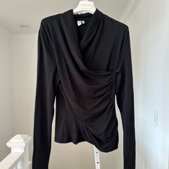 & Other Stories | Long Sleeve High Neck Faux Wrap |Color: Black - Picture 5 of 7